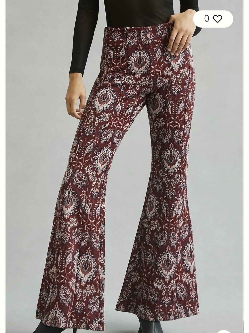 Anthropologie High-Waist Flare Pants in Burgundy Floral Print